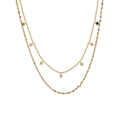 Rhombus sequined double stacked necklace
