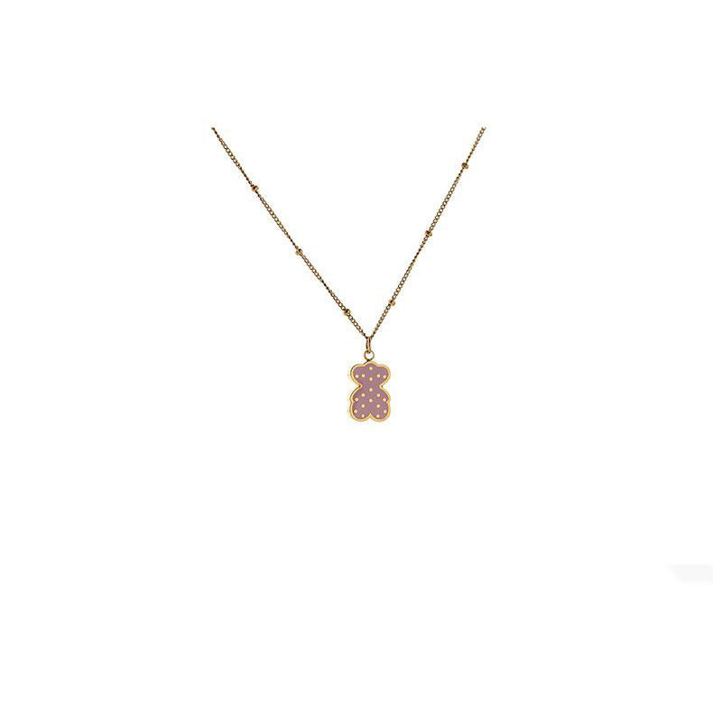 Polka dot pink bear necklace