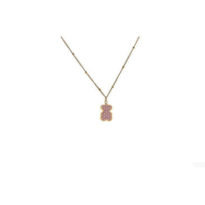 Polka dot pink bear necklace