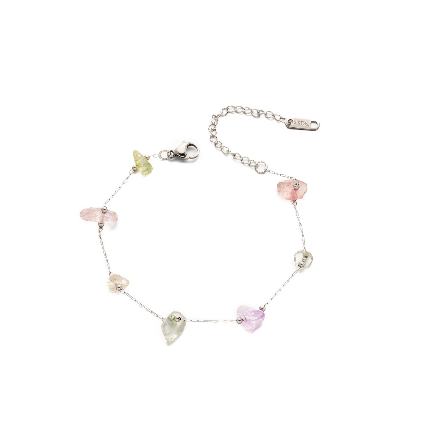 Stainless Steel Natural Stone Bracelet — Shaped Beads, Colorfast Summer Style