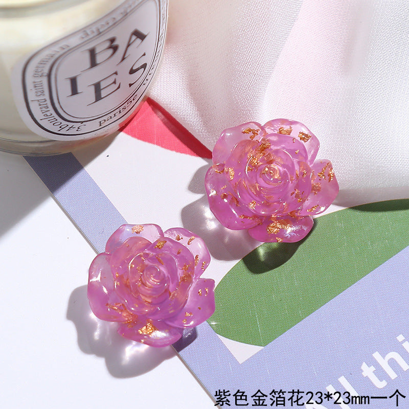 Transparent gold foil flower rose earrings