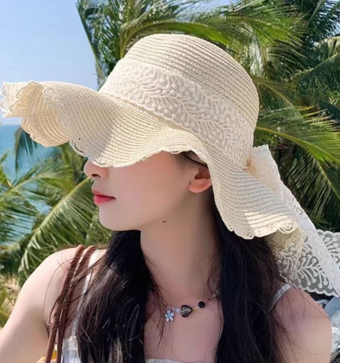 Sombrero para el sol de ala ancha con encaje sexy 