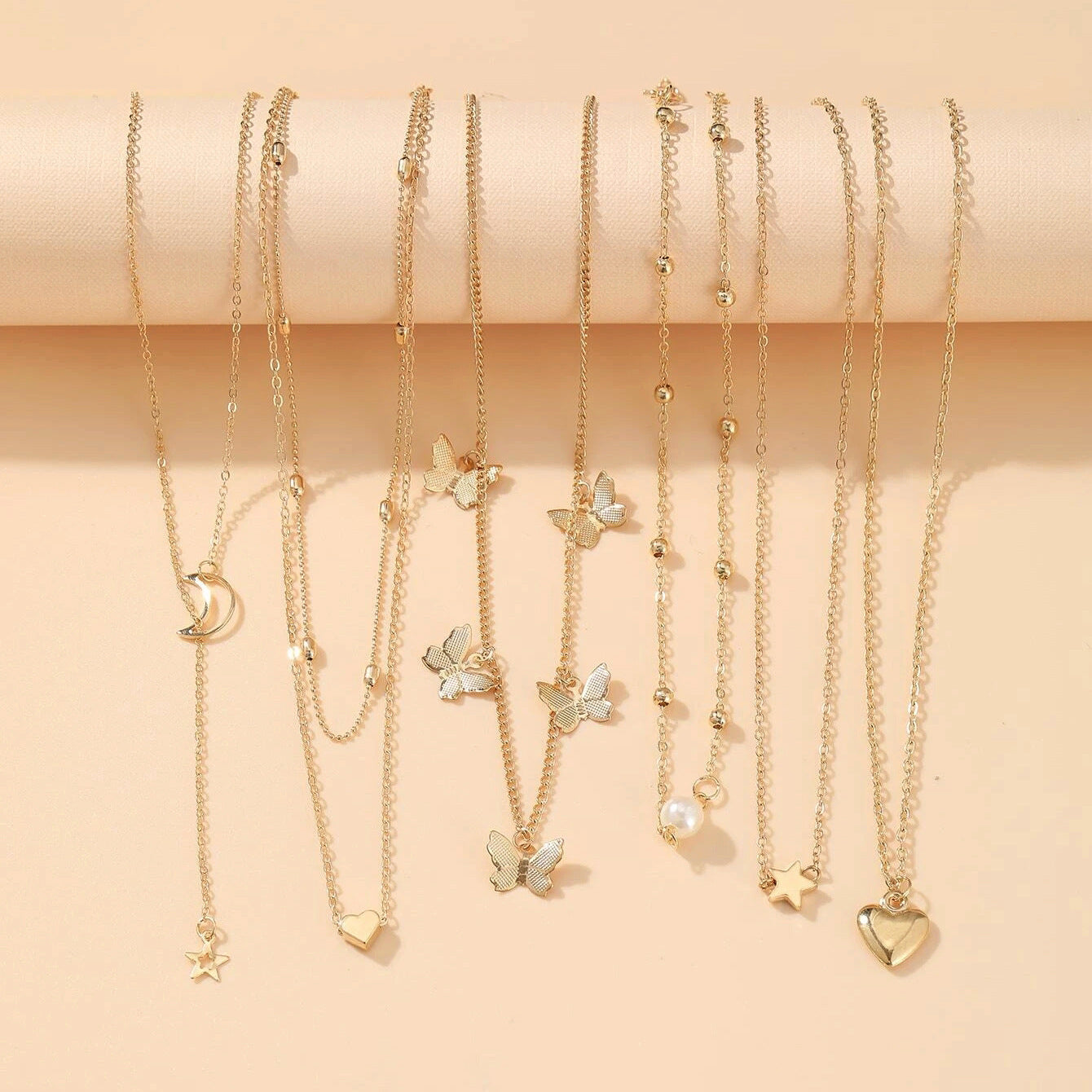 Multi-layer Butterfly & Moon Necklace Set