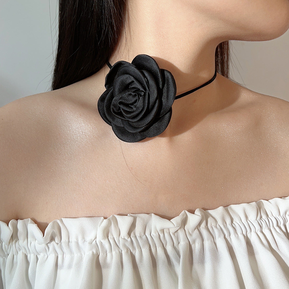 Flocked Rose Choker Necklace