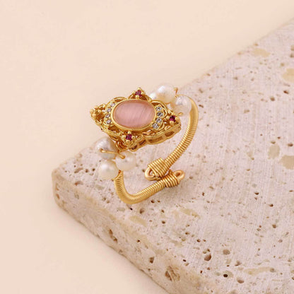 Four-leaf clover natural freshwater pearl ring