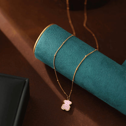 Polka dot pink bear necklace