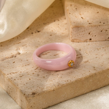 7mm wide pink round diamond ring