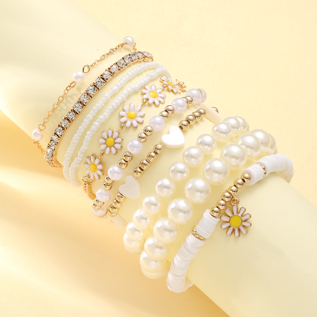 Daisy Pearl Beaded Bracelet Set