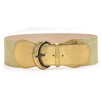 Faux leather elastic wide belt