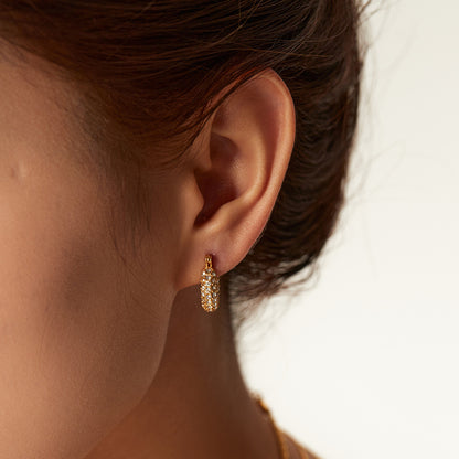 French Hoop Zirconia Hoop Earrings