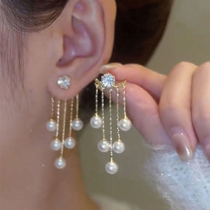 Pendientes de perlas de primera calidad con flecos 