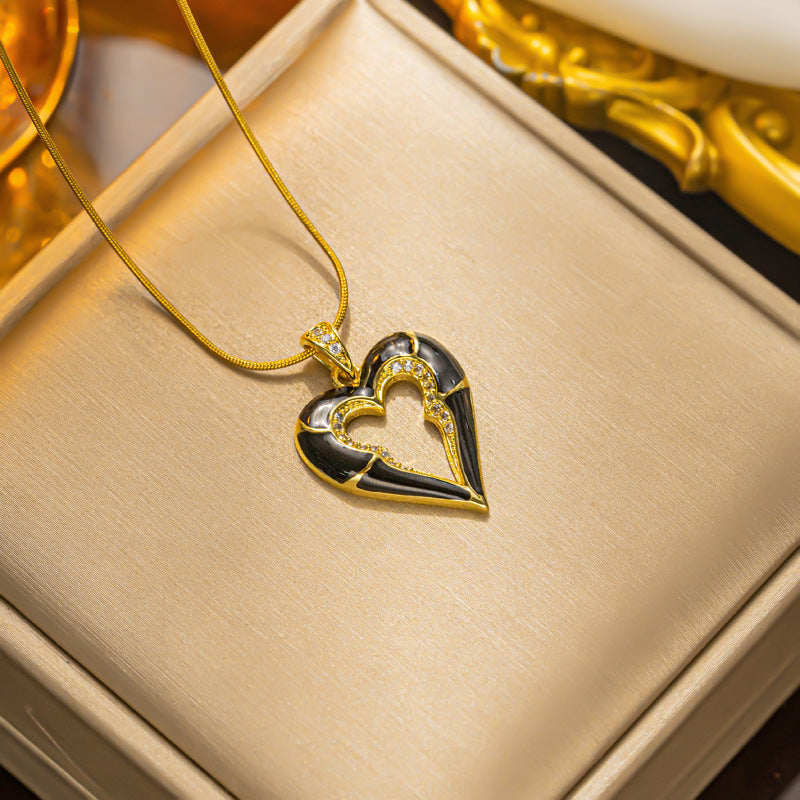 18K Gold-plated Titanium Snake Bone Chain Heart Pendant