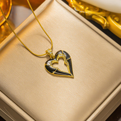 18K Gold-plated Titanium Snake Bone Chain Heart Pendant