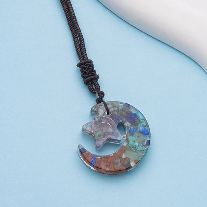 Crystal Gravel Resin Star Moon Adjustable Pendant