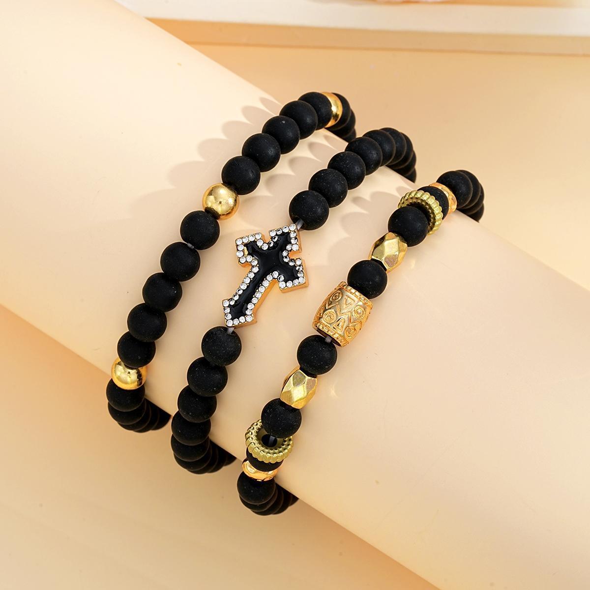 Micro-Inlaid Cross Beaded Bracelet Set