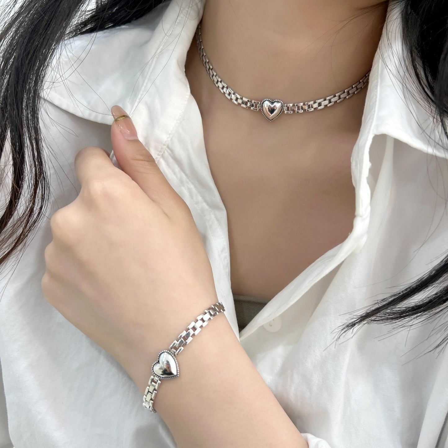 Korean-Style Titanium Steel "Love" Thick Chain Bracelet for Women