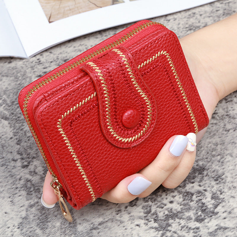 Embroidered solid color wallet ID card bag