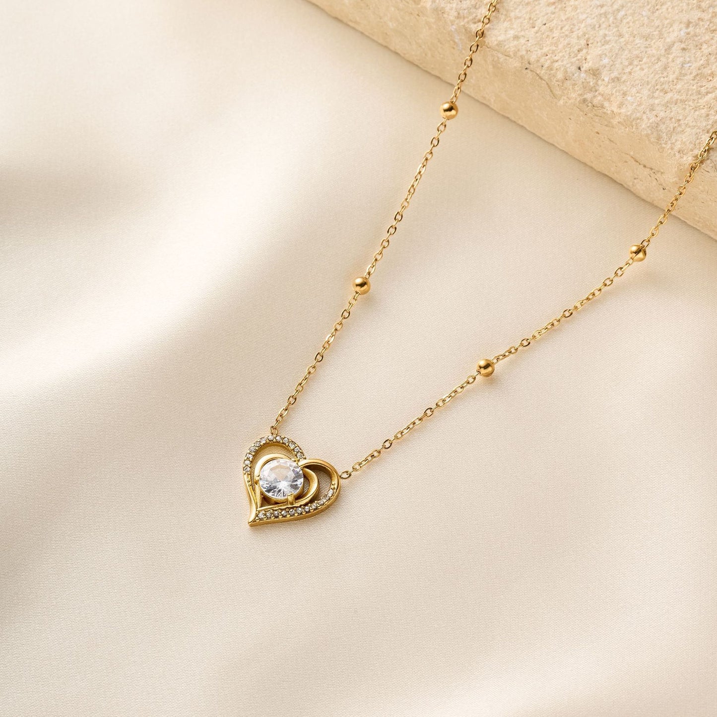 Titanium Steel Zircon Heart Necklace