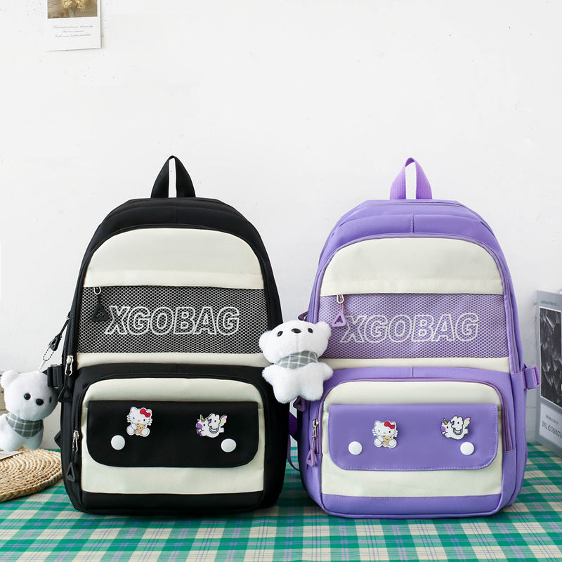 4-piece letter contrast large capacity backpack