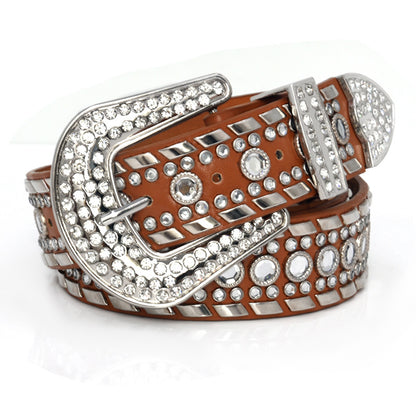 Pin buckle fashion wide rhinestone inlaid belt