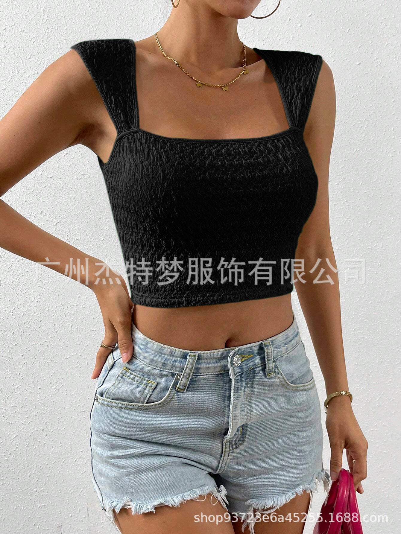 Crop button short vest top