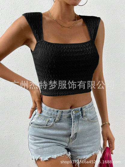 Crop button short vest top