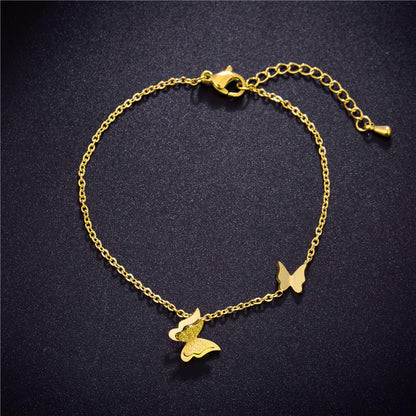 Frosted butterfly titanium steel anklet