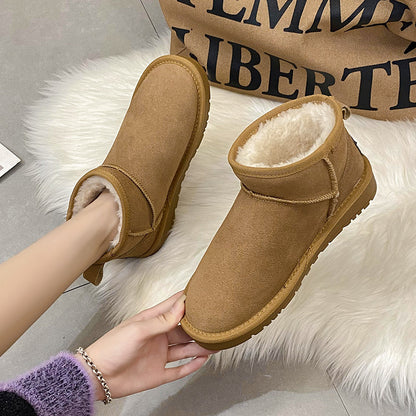 Genuine leather women's snow boots leather and fur women's shoes