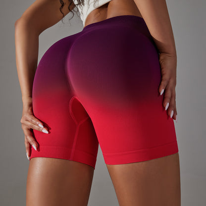 High-Stretch Gradient Shaping Peach Butt-Lifting High-Waist Fitness Shorts