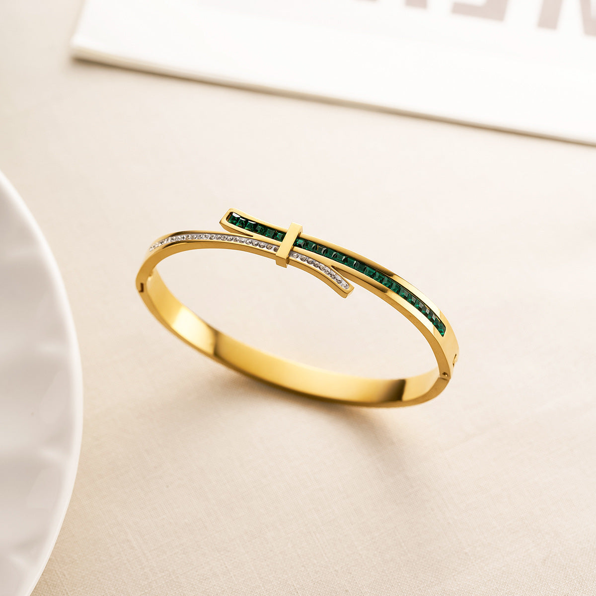 Women's Titanium Steel 18K Gold-Plated Cross Diamond Bracelet