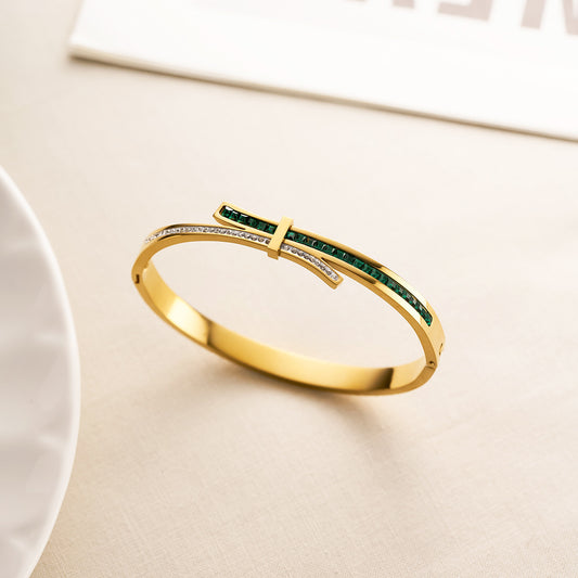 Women's Titanium Steel 18K Gold-Plated Cross Diamond Bracelet