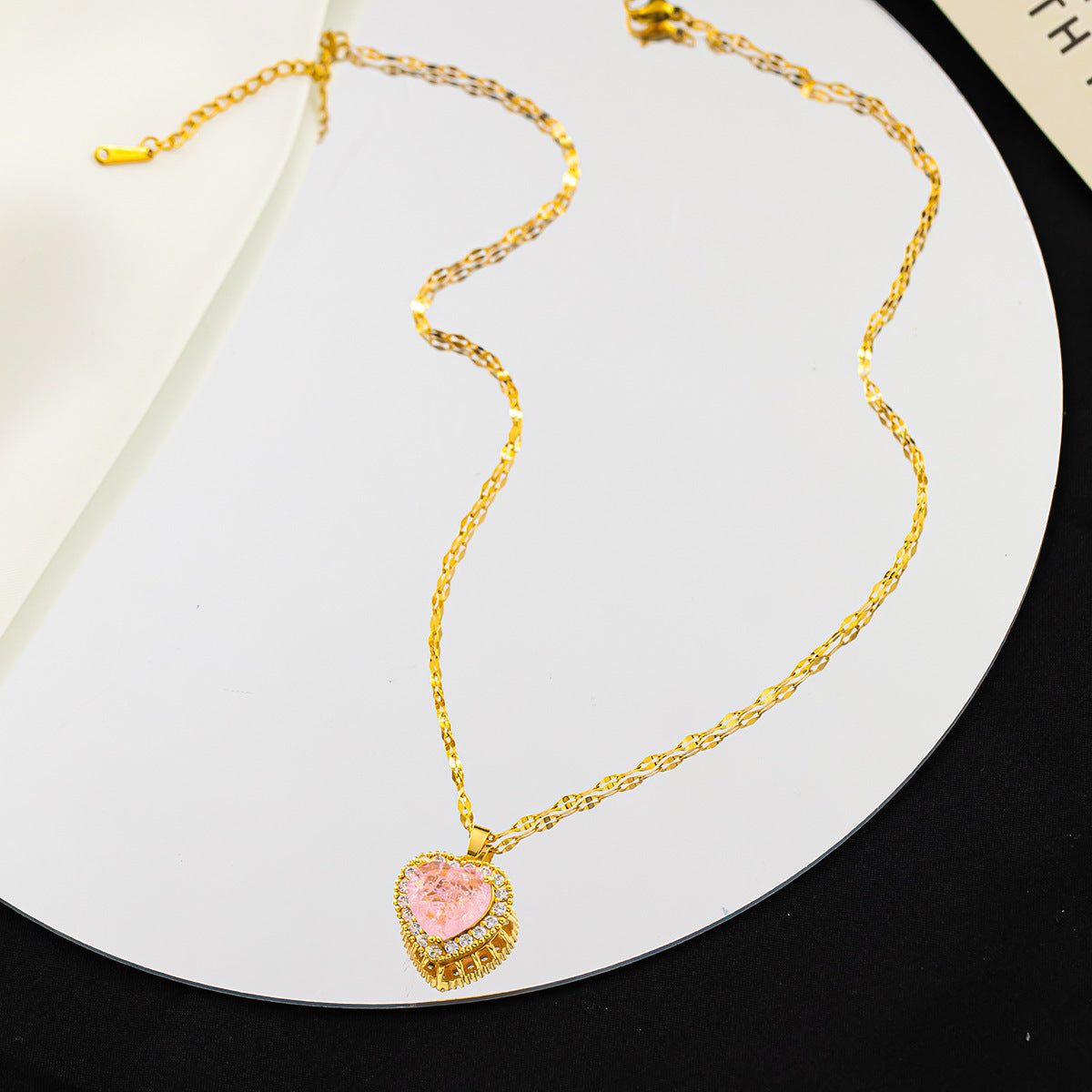 Pink diamond copper plated real gold titanium steel necklace
