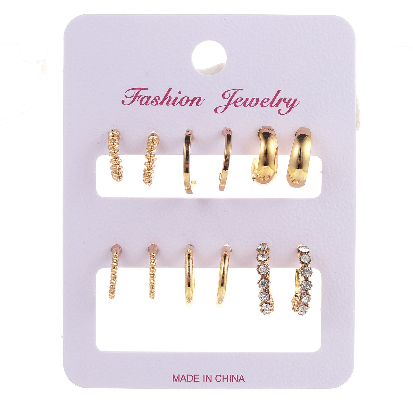 6-Piece Gold C-Shaped Earring Set