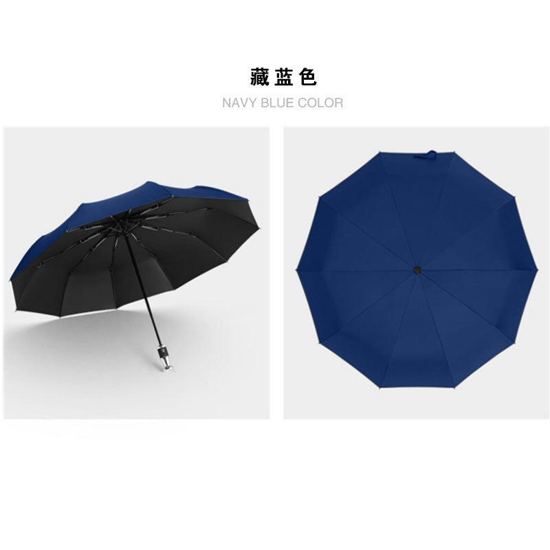 Automatic 3-Fold Umbrella 10 Rib Black Coated Umbrella