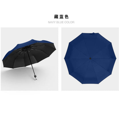 Automatic 3-Fold Umbrella 10 Rib Black Coated Umbrella
