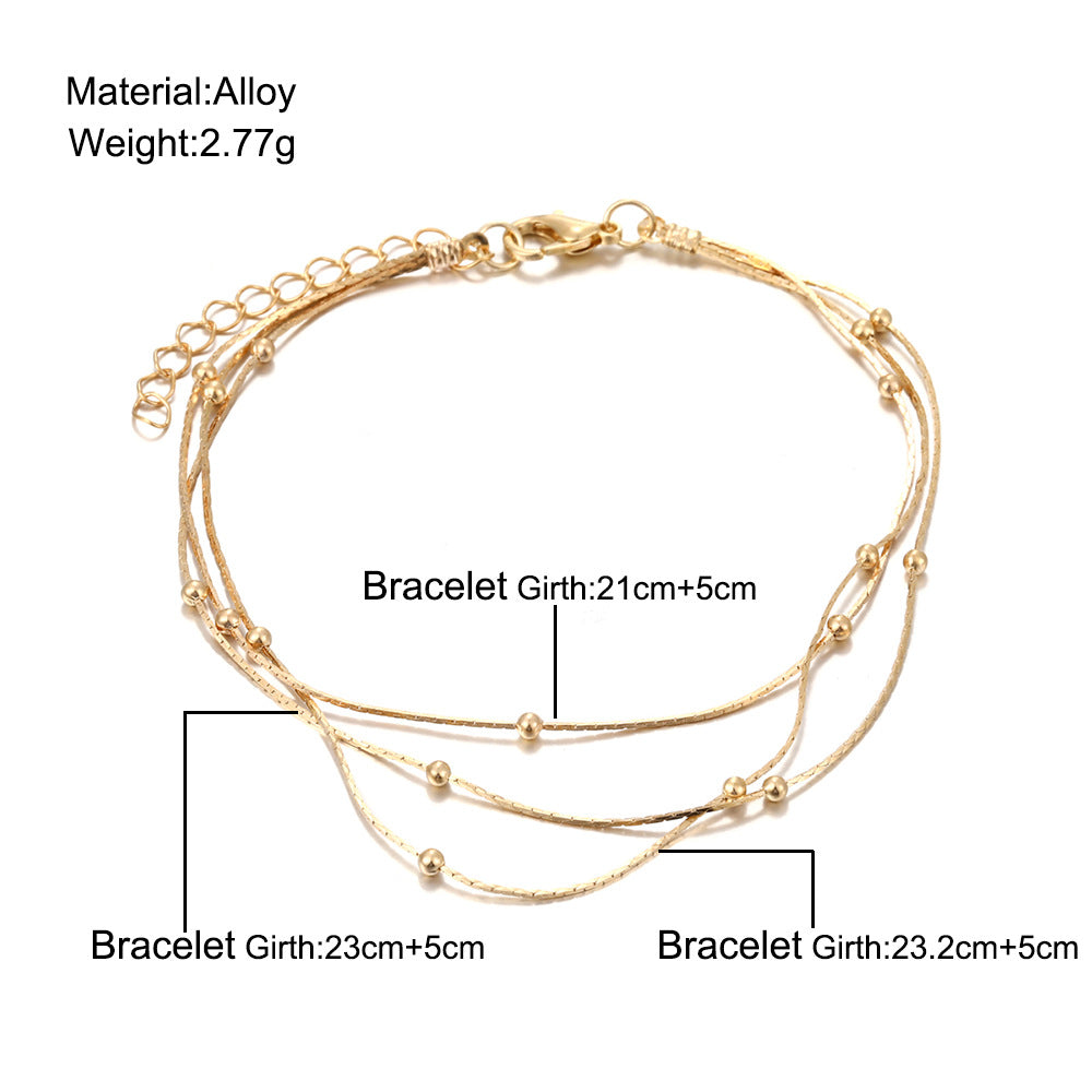 Three-Layer Round Bead Anklet Set