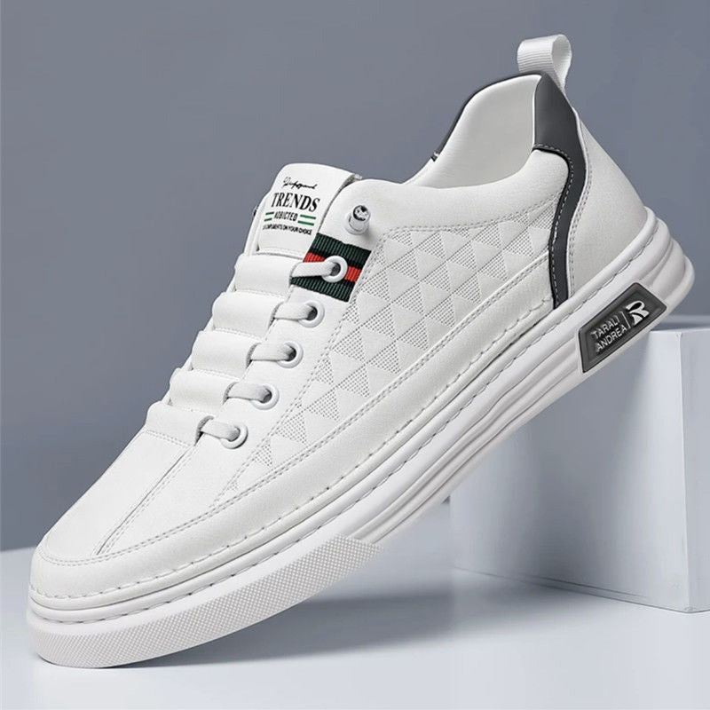 Breathable Thin Soft Leather White Sneakers