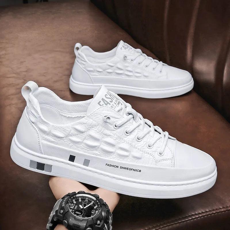 Crocodile Pattern White Sneakers