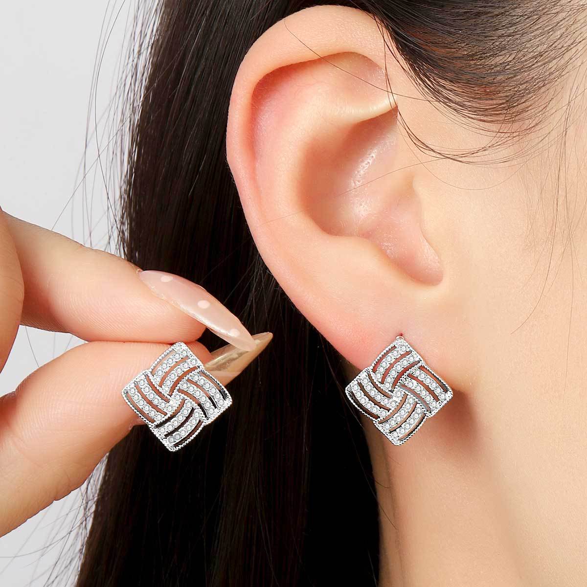 Copper inlaid 5A zircon French diamond stud earrings