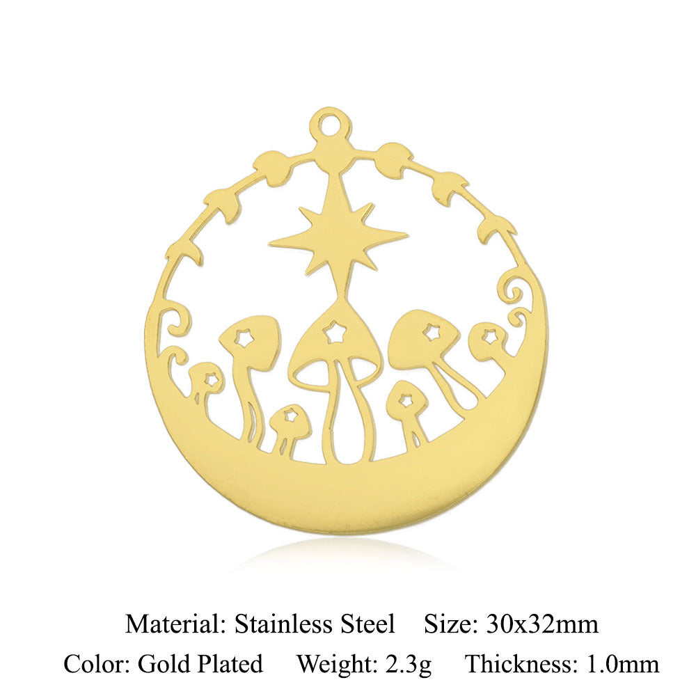 5 pcs/pack, mushroom flower titanium steel pendant.