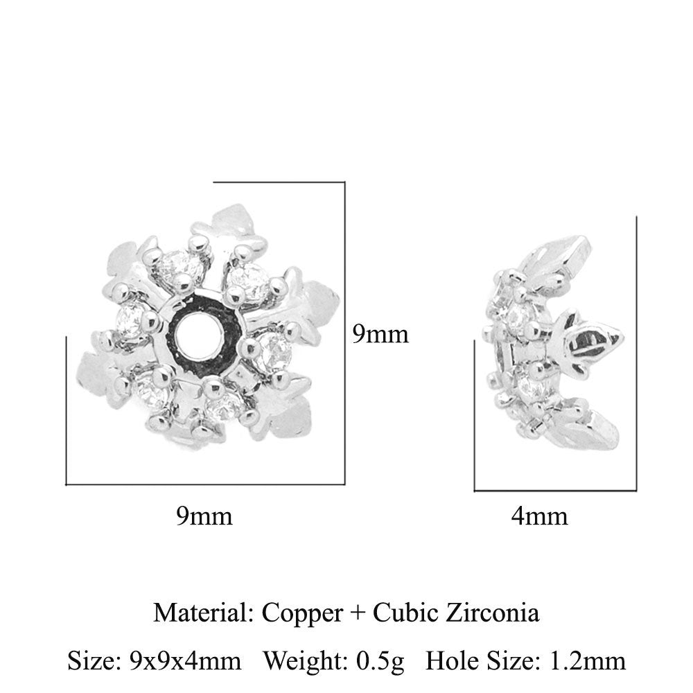 5 pcs/pack, snowflake lotus copper zircon bracelet beads.