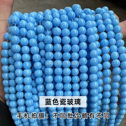 Color porcelain glass beads imitation jade round beads loose beads