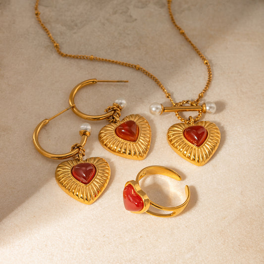 Collar corazón de ágata roja 