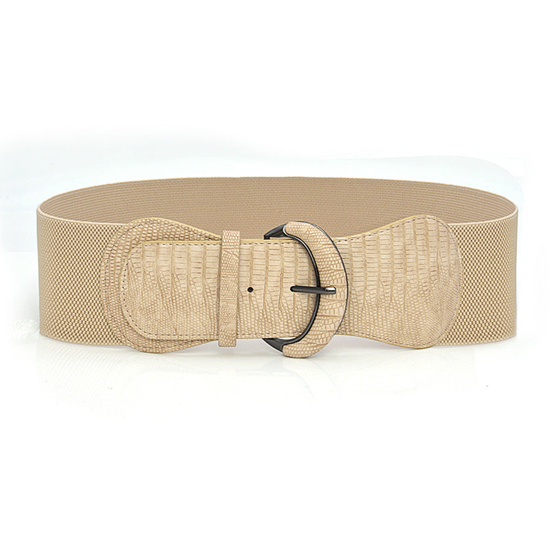 Faux leather elastic wide belt
