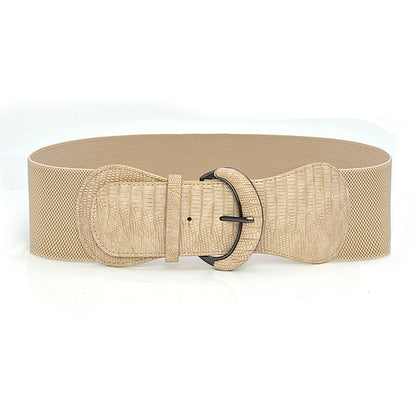 Faux leather elastic wide belt
