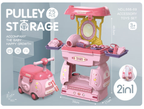 Children's Pretend Play Toy Set: Rolling Luggage, Kitchen Utensils, Makeup Tools, Luggage Storage Box Combination