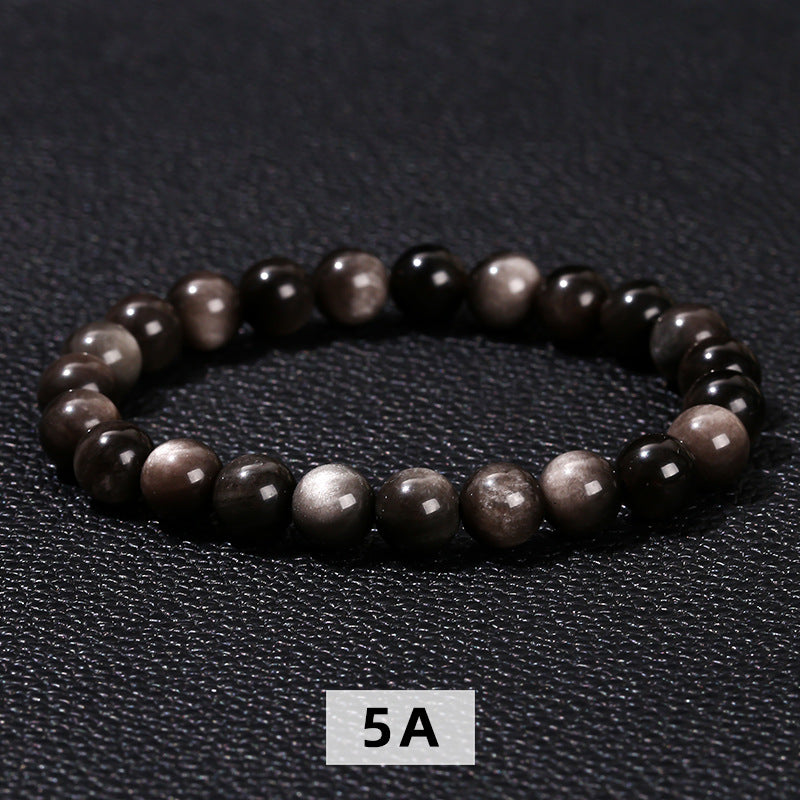 8A Natural Eyes Silver Obsidian Bracelet
