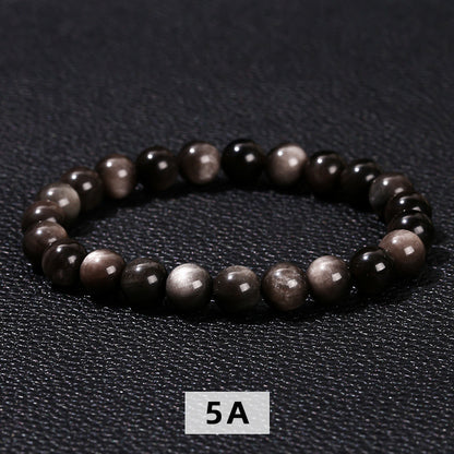 8A Natural Eyes Silver Obsidian Bracelet