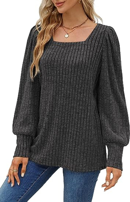 Fashion Square Neck Bubble Sleeve Long Sleeve T-Shirt