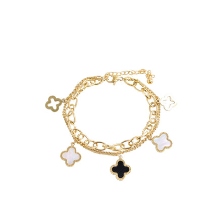 Pulsera de trébol de cuatro hojas de doble capa de acero de titanio: moderna y lujosa 